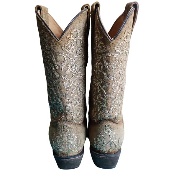 Corral Teen Tan Leather Boots Embroidered Gold Glitter 5 T Western Womens 7 - Picture 5 of 9